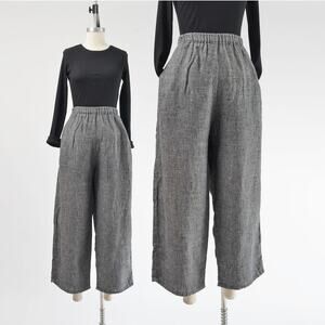 FLAX Jeanne Engelhart Pants Vintage Gray Linen Pants Casual Relaxed Fit Trousers